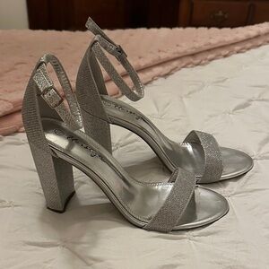 Herstyle Glittering Silver Block Heels